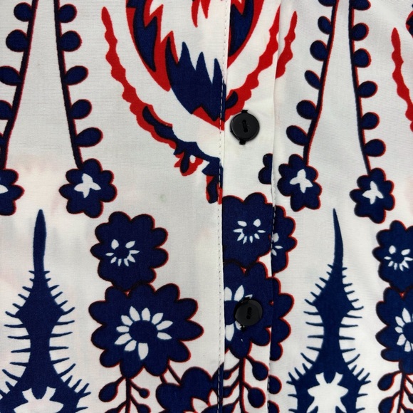 Reborn White, Red & Blue Abstract Paisley and Striped Buttoned Tunic Top, Medium - Picture 15 of 16